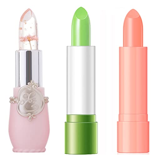 Dried Flowers Jelly Lipsticks, Lasting Nutritious Lip Balm Lips Natural Moisturizing gentle colorless Lipstick Lip Gloss 3pcs (Set #B)