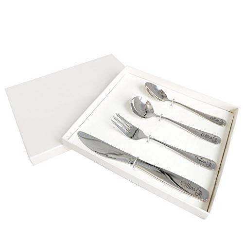 Kinderbesteck für Mädchen Junge Personalisierte Chirldrens Besteck Set Edelstahl 4-teiliges Set Graviert Beliebiger Name 1 Gabel 1 Sicheres Abendessen Messer und 2 Esslöffel Cover