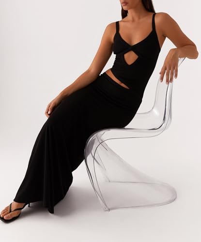 Image of NUFIWI Women Bodycon Spaghetti Strap Cutout Maxi Dress Hollow Sexy Fitted Dresses Sleeveless Stretch Slip Long Dress