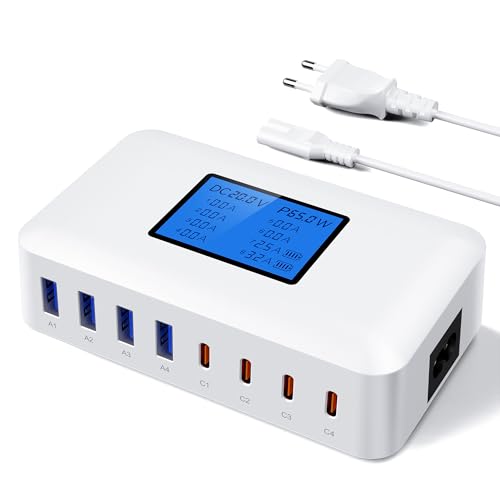 Ładowarka USB, 200 W, wielokrotna, RENGOGA 8 portów USB C, ładowarka GaN USB C, szybka ładowarka z wyświetlaczem LED, 65 W USB stacja ładująca wtyczka ładowarka adapter do MacBooka iPad Pro Air iPhone