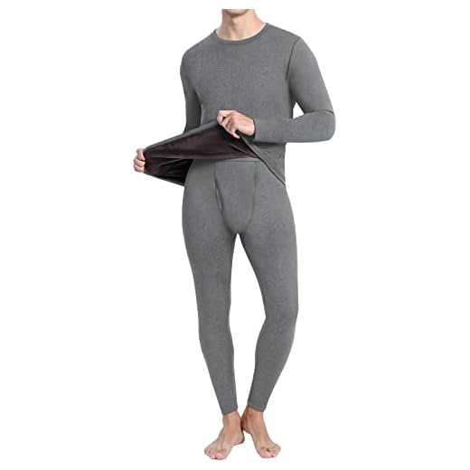 MRIGNT Thermal Underwear for Men, Heavyweight Long Johns Set Ultra Soft Lined Warm Base Layer Top and Bottom for Extreme Cold Weather Light Grey