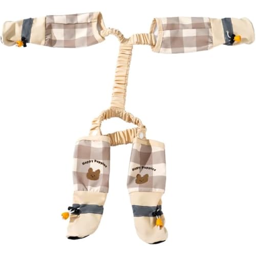 「FLYKING」かわいい 犬用 レッグカバー スペンダー付き 四本足パンツ 防水 脱げない 怪我防止 足舐め防止 ドッグブーツ 肉球保護 滑り止め 汚れ防止 お出かけ お散歩 傷防止 (ベージュ,L)