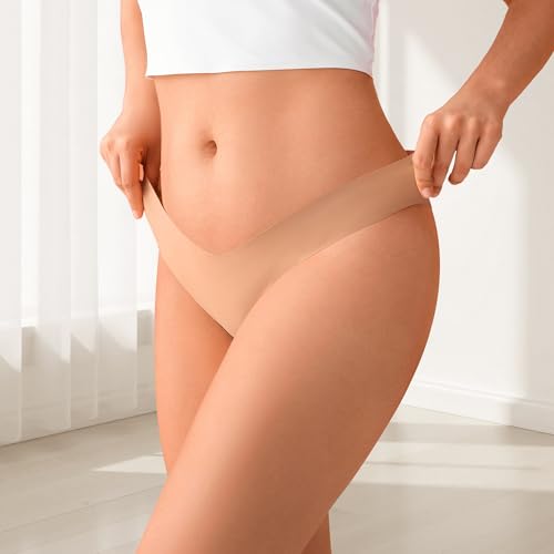 Image of DEANGELMON Women Seamless Bikini Cheeky Underwear Invisible No Show Panties V-Waist Hipster Ladies Soft Stretch Multi Pack