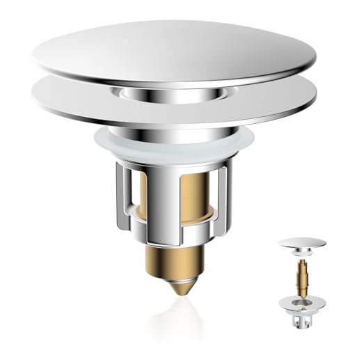 Top 10 Reviews of the Best Bathroom Sink Stopper Options 3 iFealClear Universal Bathroom Sink Stopper, Metal Pop Up Sink Drain Strainer with Detachable Hair Catcher, Fits 1.1'-2.36' US Basin, Wash Basin Drain Plug with Big Cover Cap, Brass Bounce Core, Chrome