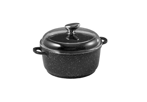 Pradel Excellence - PCUI001011 - Faitout Fonte d'Aluminium Premium Ø24cm, Couvercle Verre - Revêtement Anti-Adhésif Façon Pierre - Poignée Amovible - Tout Feu, Noir