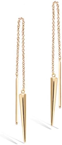Agvana Yellow Gold Filled Bar&Taper Threader Earrings Minimalist Long Chain Dangle Earrings Ideal Gifts For Women, Length: 114mm