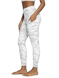 ODODOS Women's High Waisted 7/8 Yoga Leggings with Pockets, 25' Inseam Tummy Control Non See Through Workout Athletic Running Yoga Pants, White Camo, Medium