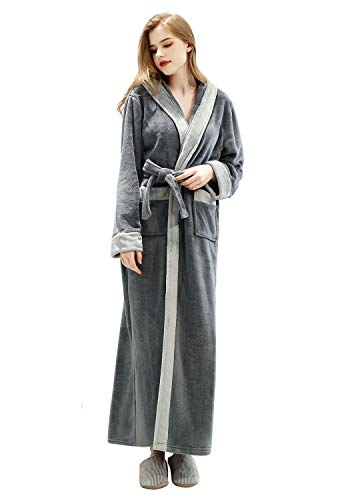 Long Hooded Bathrobe for Womens Flannel Fleece Robes Winter Warm Housecoat Nightgown Sleepwear Pajamas