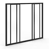 IDMarket - Verschiebbare Werkstattüberdachung mit 4 Glasscheiben B. 120 x H.108 cm aus schwarzem Metall und gehärtetem Glas