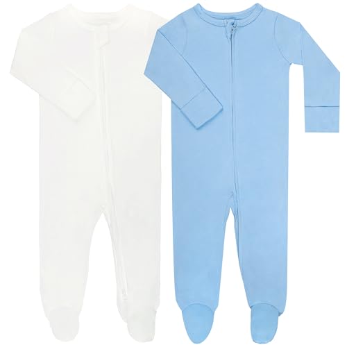 Image of GUISBY Footed Long Sleeve Baby Pajamas with Zipper Cotton Infant Sleepwear