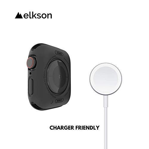 Compatible with Apple Watch Band 41mm 40mm Bumper Case, Elkson Quattro Rugged Men Bands for Apple Watch SE and iWatch Series 7 6 5 4 Cover, Sport Military Protective Cases Drop-Proof, Black