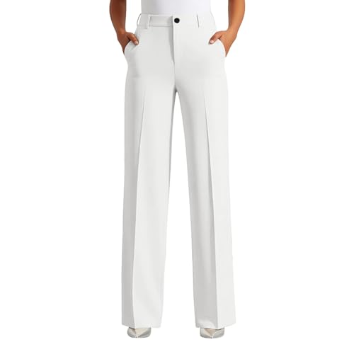 Pantalon droit fluide taille haute large léger vêtement décontracté femme poches