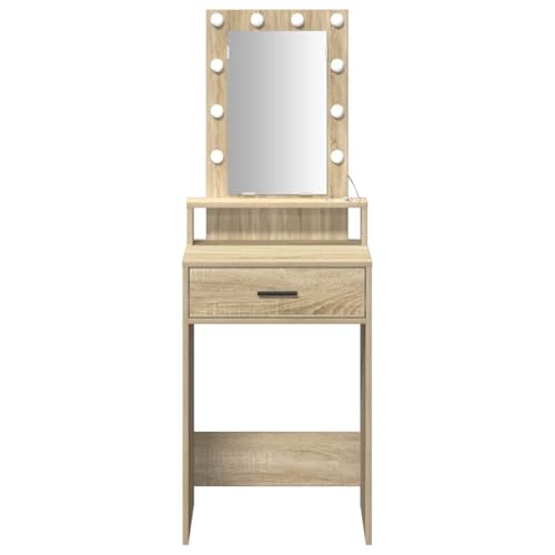Cómoda con espejo y luces Mangloder tocador cosmético con espacio de almacenaje marrón 140 cm 5
