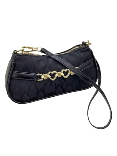 Women's Heart Chain Linked Shoulder Handbags Zipper Small Underarm Bag Elegant Graphic Purse