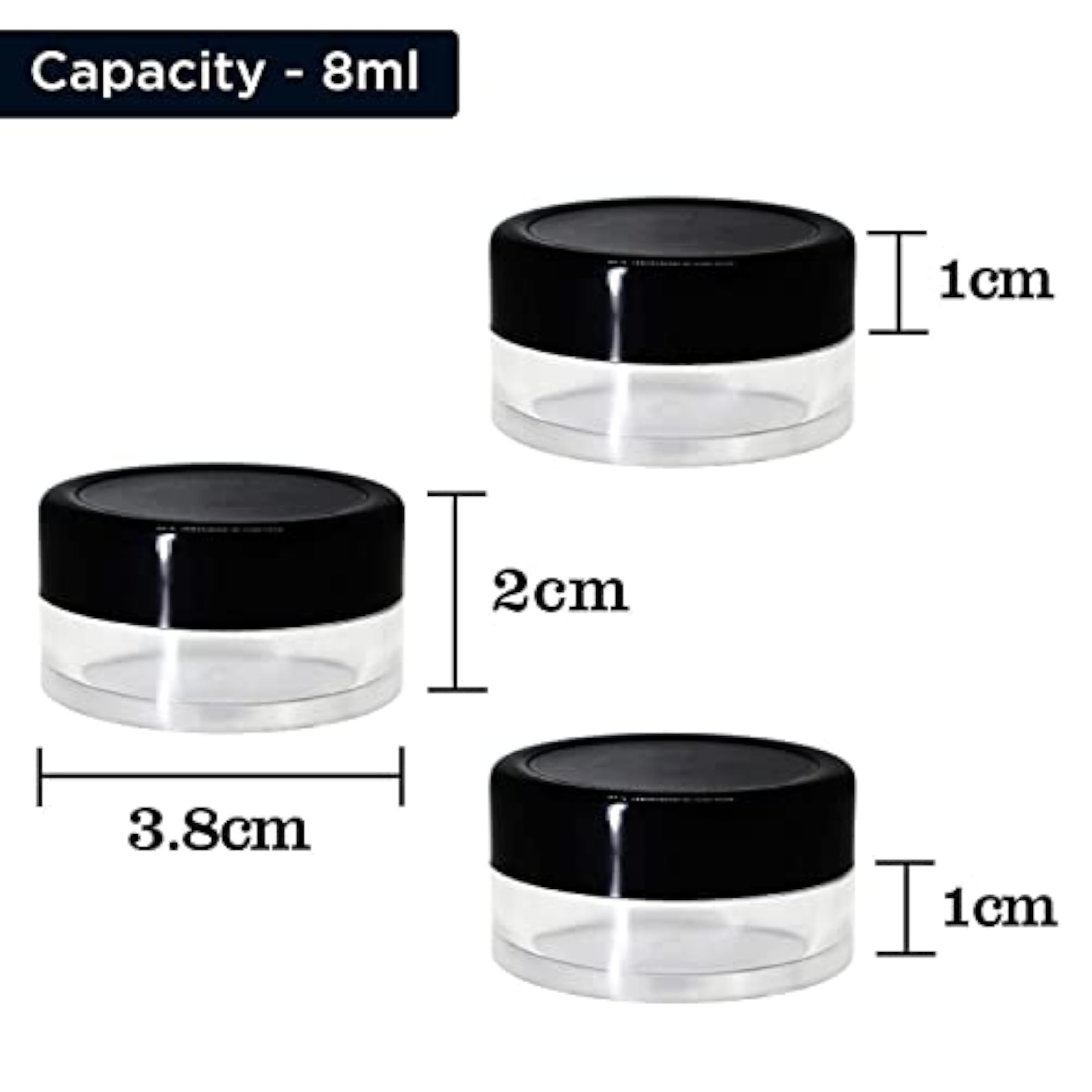 8g Clear Acrylic SAN Cosmetic Jars with Black Lid, Pack of 3