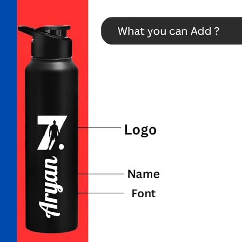 Image of CASPIAN / / / Hike Stainless Steel Customize Sipper Water Bottle (CUS-Matte Black 1 Litre, Set of 1)| Leak Proof Thunder for Fridge Home Office Travel School Kids Boys Girls Adults Sports Gym Yoga