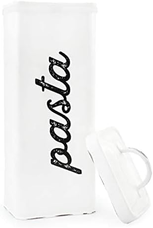 AuldHome Rustic Spaghetti Canister, Distressed White Enamelware Farmhouse Tall Pasta Storage Container