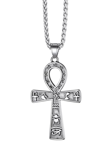 Richsteel Collier Croix Egyptienne Homme Acier Inoxydable Pendentif Croix d'Ankh d'Egypte Bijoux Masculin Fantaisie Porte Bonheur pour Garçon Femme Collier Homme Acier Inoxydable
