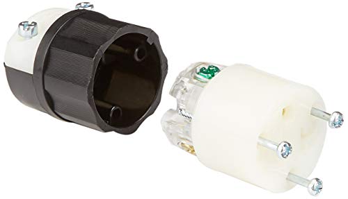 Leviton 5369-C 20 Amp, 125 Volt, Connector, Industrial Grade, Straight Blade, Grounding, Black-White #TOP2
