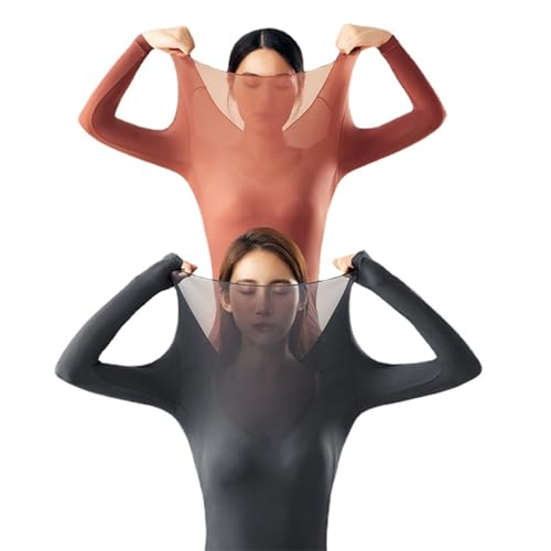 ZPLMIDE Ultra-Thin Seamless Soft Elastic Thermal Inner Wear, High Elastic Thermal Underwear Sets Long Johns Top & Bottom Set (Brown,L(40-65kg))