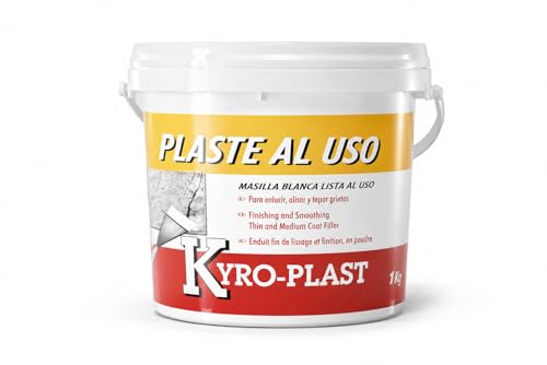 KYRO-PLAST Masilla Exterior con Fibra Elástica Lista al Uso 1Kg – Para Reparar Grietas, Alisar y Nivelar Paredes – Alta Adherencia – Color Blanco