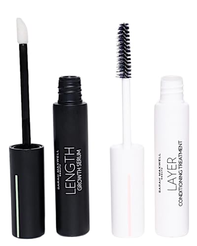 Sarah Maxwell Beauty DUO: Lash Growth & Brow Enhancer with Natural Extracts - LENGTH Serum for Longer, Thicker Appearance & LAYER Keratin Treatment for Strengthening and Conditioning
