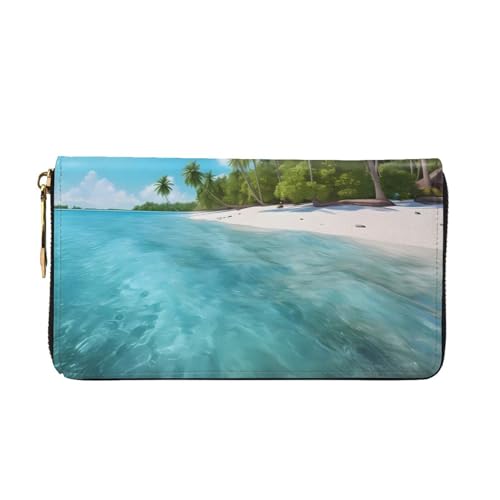 Island With Sandy Beach An Long Leather Wallet,Large Capacity Soft Pu Leather Purse For Women With Multiple Card Slots Phone Pocket And Zipper Coin Purse Stylish Phone Card Holder Clutch2