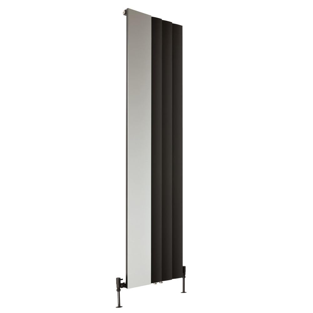 Milano Black Aris Vertical Single Stepped Panel Aluminium Radiator Integral Mirror - 1800Mm X 470Mm