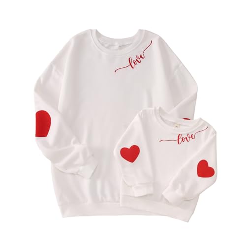 Ritatte Mommy and Me - Felpa coordinata a maniche lunghe con scritta "Mommy and Me", per San Valentino, con cuore e scritta "Love", Bambino-bianco, 12-18 Mesi