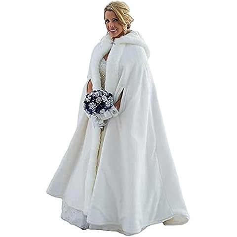 Fuomomo Womens Winter Robes Hooded Bride Capes with Armhole Wedding Cape Wraps Warm Cloak for Bride Ivory Cover