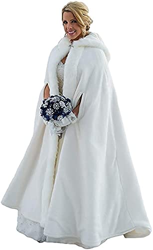 Fuomomo Femme Ivoire Cape à Capuche de Mariage Poncho Longue Chaude Capuchon Manteau de Mariée, Ivoire, 180cm Cover