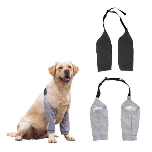 FINELYCR Kniebandage Hund, 2 Stück Ellbogenschoner für Hunde, Größe XXL Recovery Sleeve Hund, Schwarz und Grau, mit Mesh Ellbogenpolstern, Schützt die Gelenke und Knie des Hundes
