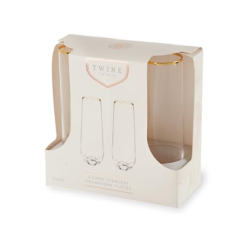 Twine 10759 Gilded Gold Rimmed Stemless Champagne Flutes, Gold Fluted Martini Mimosa Cocktail Glasses thumb #7