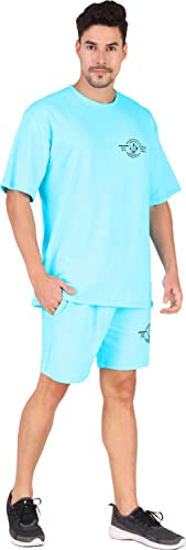Image of London Hills Cotton Blend Casual Round Neck Co-ord Set for Men's Half Sleeve Oversized T-Shirt and Shorts, Printed Casual Sleepwear & Loungewear Nightdress Night Suits Set