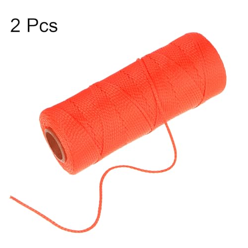 QUARKZMAN 2 Stück Gedrehte Nylon-Maurerschnur 1,5 mm x 500 ft Geflochtene Schnur für Angeln, Gartenarbeit, Basteln, Orange