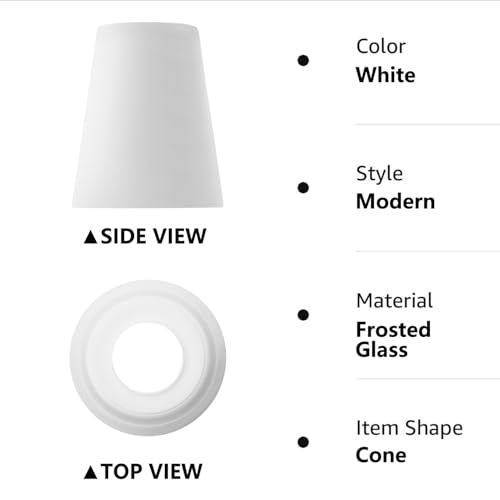 Image of Fixture Replacement Frosted Glass Shade, E26 Base with 1-5 /8 inch Fitter, 3-pack Cone Replacement White Shades for Pendant Light, Wall Sconce, Vanity Light, Table Lamp