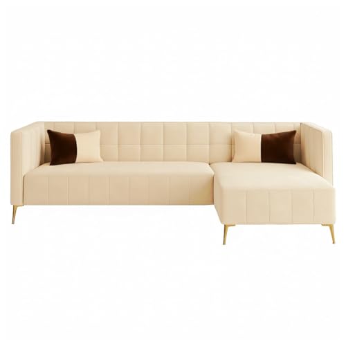 Image of SOCOZI Stylluxe 6 Seater Velvet Fabric RHS L Shape Sofa Set for Living Room |Fabric L Shape Sofa Set for Home & Office (Cream)