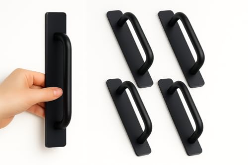 Image of Adhesive Cabinet Handles, Self-Stick Instant Cabinet Handles Alloy No Drilling Push Pull Handles Helper for Kitchen Cabinet Drawer Window Sliding Closet (Black, 4 Pcs)
