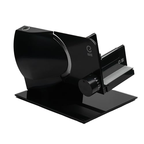EUREL RS92 - Rebanadora eléctrica negra - Rebanadora de jamón, pan y embutidos, hoja inoxidable, grosor ajustable 0-15 mm, bandeja de servicio y almacenamiento, 100 W