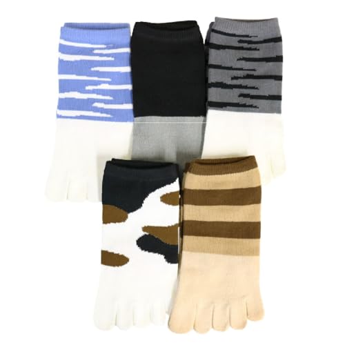 Image of Japanese Cat Design Toe Five Finger Socks (Set of 5 Pairs) Athletic No Show Split Toe Socks Colorful