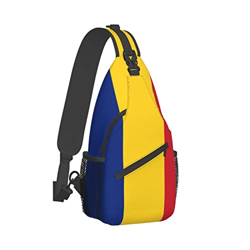 Mochila de un hombro con bandera de Rumania negra unisex miniatura 3