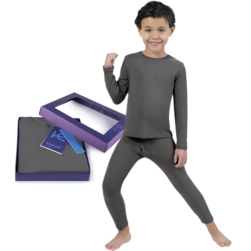 Kickoff Flexwear Thermal Underwear for Kids Thermals Top and Bottom Set Boys Thermal Set Kids Long Underwear Base Layer Pajamas (Charcoal Grey - 16)