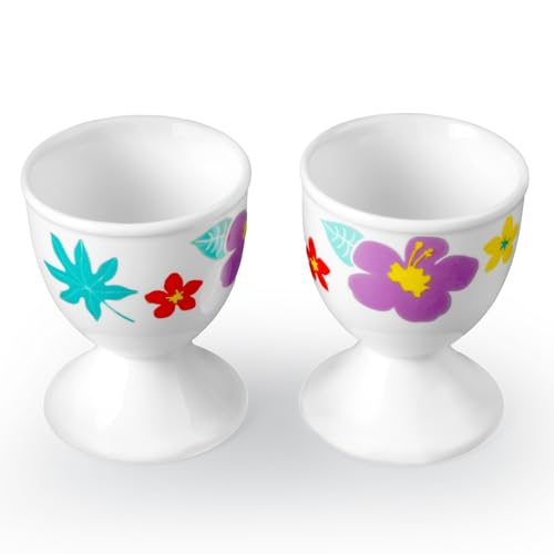 Image of Cinf Easter Ceramic Egg Cups, Set of 2, Hawaii Flower Egg Holders