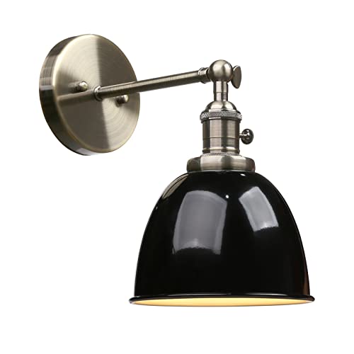 Pathson Métal Réglable Applique Luminaire Style de Bol en Fer Abat-jour Lampe Murale Industrial Rétro Eclairage Noir(pas d'ampoule)