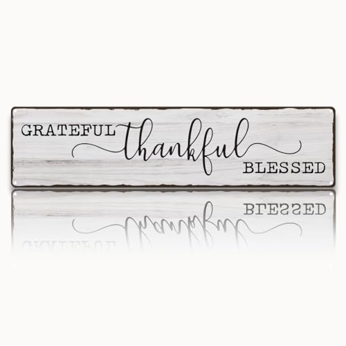 Grateful Thankful Blessed Sign Retro Metal Tin Sign Farmhouse Family Wall Decor Wall Art Decor Iron Poster For Home Living Room Dining Room Kitchen 15.8x4 Inch