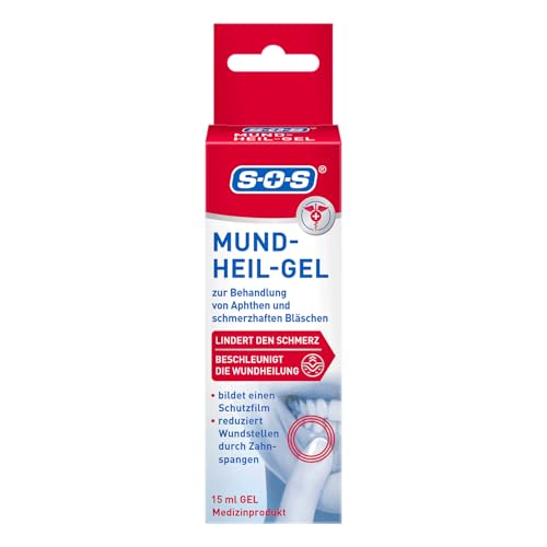 SOS Mund-Heil-Gel (1x 15 ml) - zur Linderung von Schmerzen durch Aphten auf Zunge, Mundschleimhaut & Lippen - auch bei kleineren Wunden durch Zahnspangen - beschleunigt den Heilungsprozess