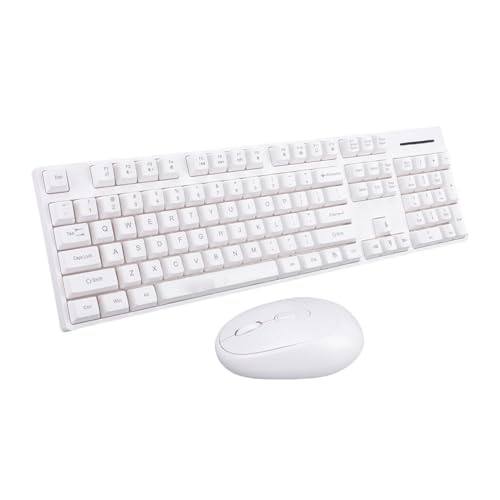 Jectse Combo de Teclado y Ratón Inalámbricos, Teclado de 104 Teclas y Ratón Ergonómico de 4 Teclas, Receptor USB Inalámbrico de 2,4 GHz, para PC, Portátil (White)