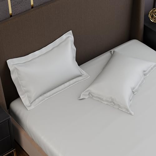 Image of Stoa Paris 350TC Luxstre Cotton Double Fitted Bedding Set with 2 Pillow Covers, All-Around Elastic Fitted Bedsheet 152cm x 198cm + 30cm Drop, All Season Comfort, Breathable, Panache - White