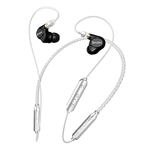 70% Off Discount BASN Active Noise Canceling IEM Headphones Bluetooth Headphones Deep Bass Wireless Headphones with MMCX Connector for Workout, Running, Gym (Metalen PRO Black)