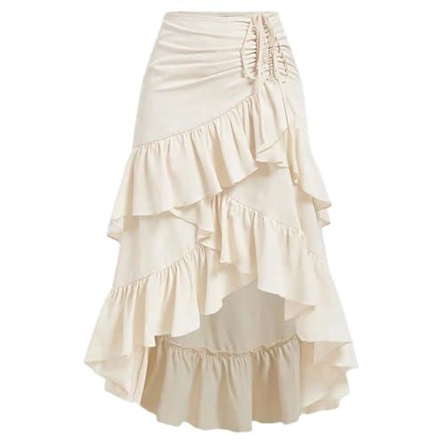Women Skirts Temperament Vacation Asymmetrical Flounce Drawstring Natural Waist Midi A-Line Skirts for Women
